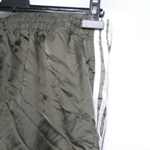 ADIDAS | large | Olive Green Exercise Shorts W/ White Stripe Panels | No Pockets - Picture 12 of 16